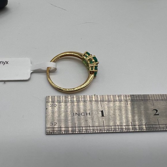 3 Stone Genuine Green Oval Onyx Ring Sterling Silver Vermeil Size 9.25 NWT - Picture 6 of 10